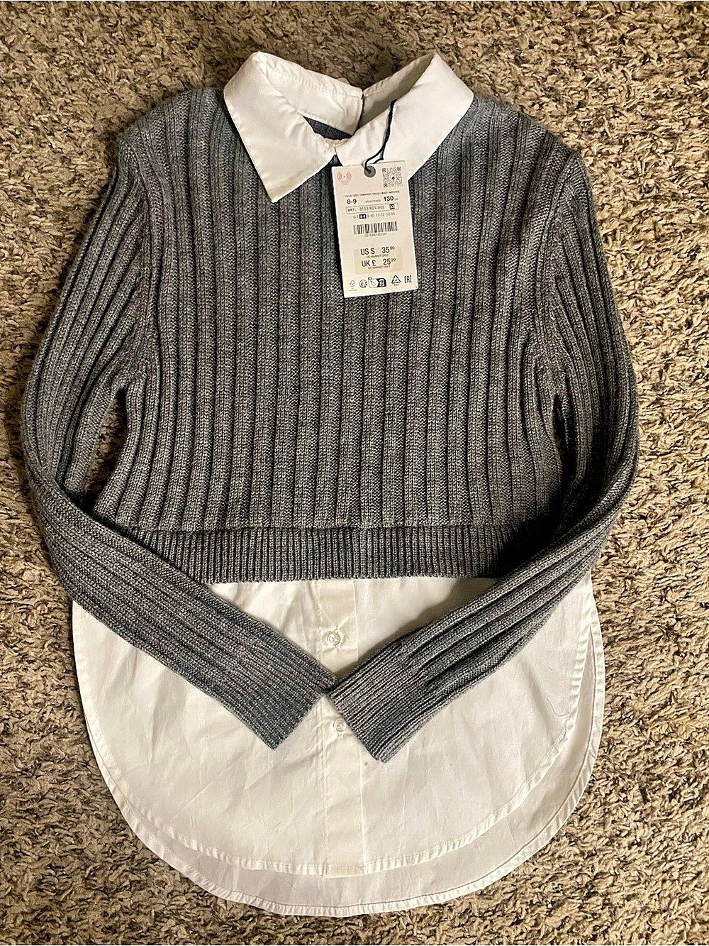 Zara Detachable Collar Knit Sweater Gray & White